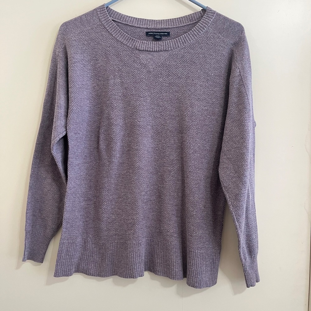 American Eagle Women Textured Knit Sweater Small Purple Crewneck Preppy Classic